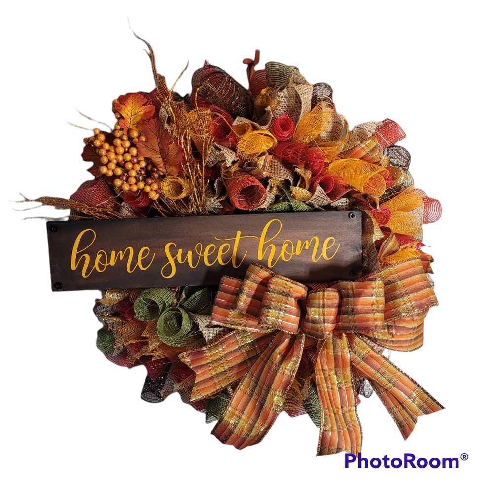 Home Sweet Home Fall Wreath with Ribbon